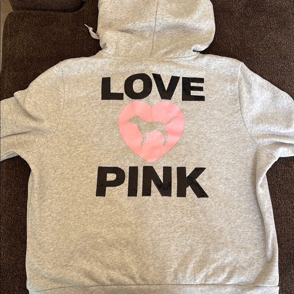 PINK Victoria's Secret Gray and Pink Hoodie Sweatshirt